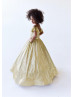 Gold Sequin V Back Floor Length Flower Girl Dress Little Girl Sparkle Dress